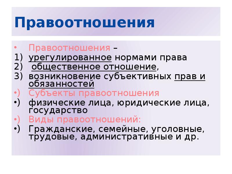 Сложный план правоотношения