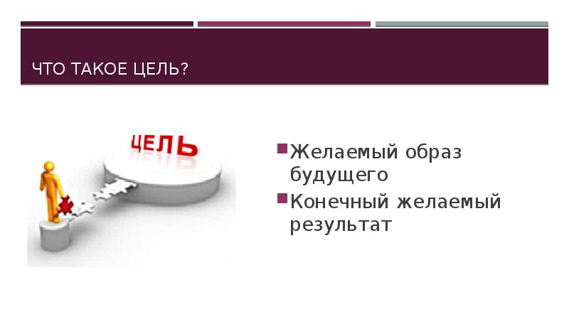 Что такое цель?
Желаемый образ будущего
Конечный желаемый результат