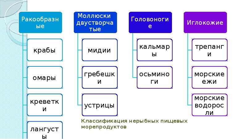 Классификация морепродуктов схема