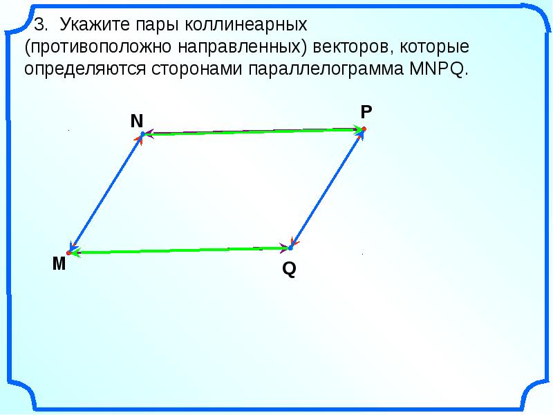 Противоположные векторы равны. Коллинеарные векторы в параллелограмме. Противоположно направленные векторы в параллелограмме. Противоположные векторы в параллелограмме. Противоположные векторы рисунок.