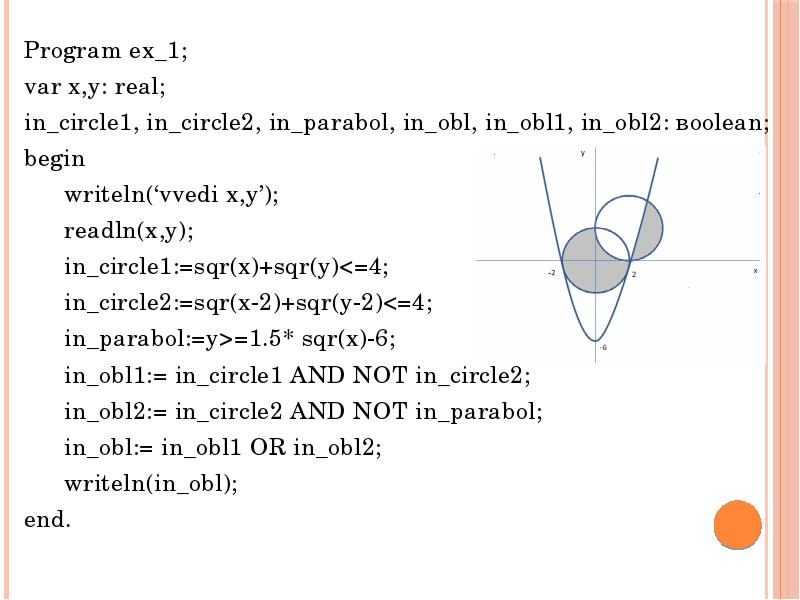 Program ex_1;
Program ex_1;
var x,y: real;
in_circle1, in_circle2, in_parabol, in_obl, Program ex_1;
Program ex_1;
var x,y: real;
in_circle1, in_circle2, in_parabol, in_obl,
