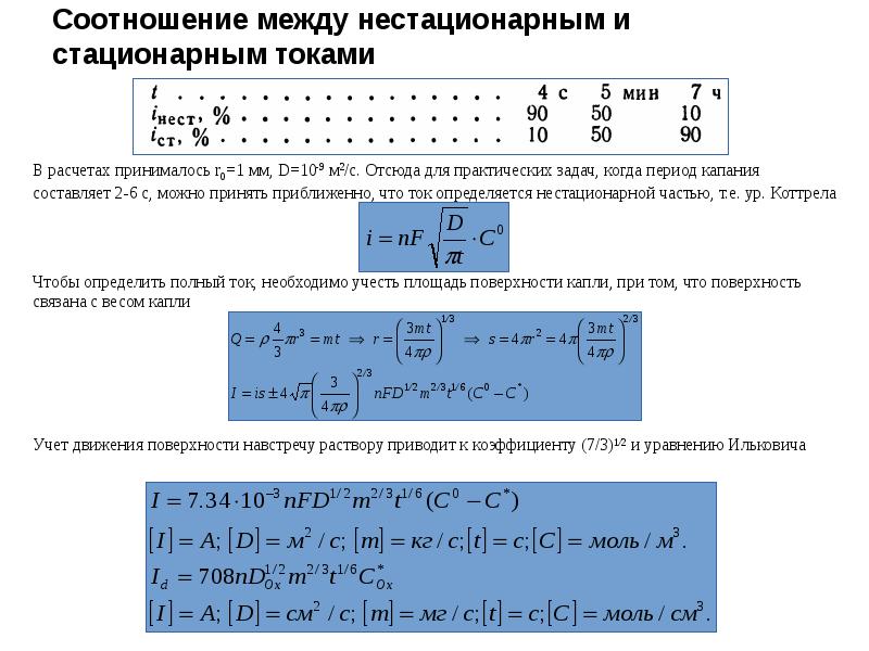 Соотношение между нестационарным и стационарным токами Соотношение между нестационарным и стационарным токами