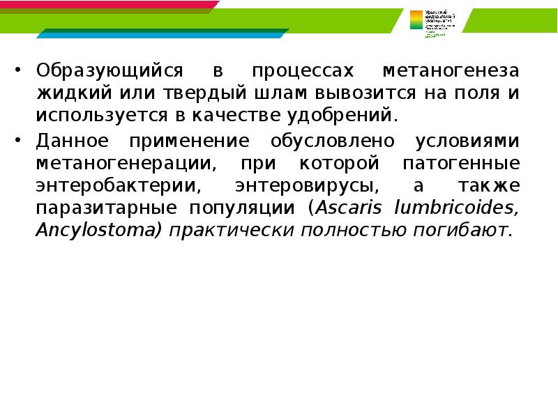 Образующийся в процессах метаногенеза жидкий или твердый шлам вывозится на поля