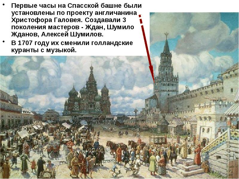 Часы на спасской башне установлены. Часы на Спасской башне до 17 века. Часы Галовея на Спасской башне. Куранты Галовея. Первые часы на Спасской башне.