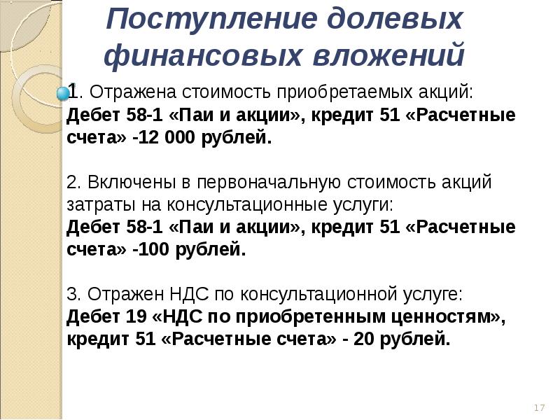 Учет финансовых вложений. 9 75 Кредит 51 это.