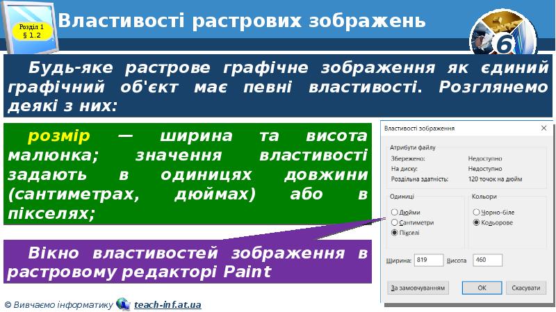 Властивості растрових зображень Властивості растрових зображень