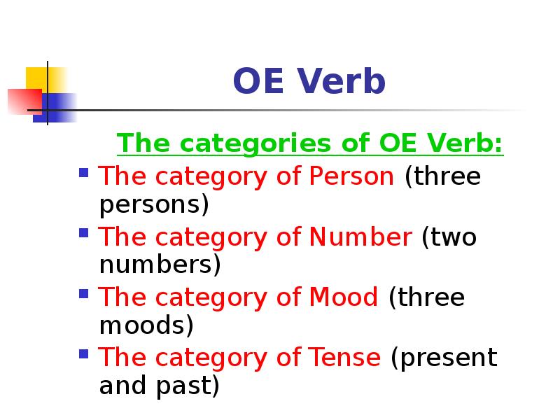 OE Verb
The categories of OE Verb:
The category of Person OE Verb
The categories of OE Verb:
The category of Person