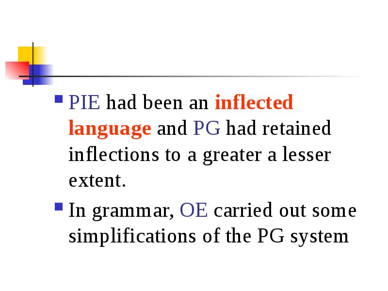 PIE had been an inflected language and PG had retained inflections PIE had been an inflected language and PG had retained inflections