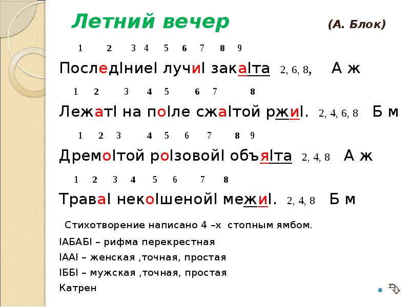 Блок летний вечер презентация