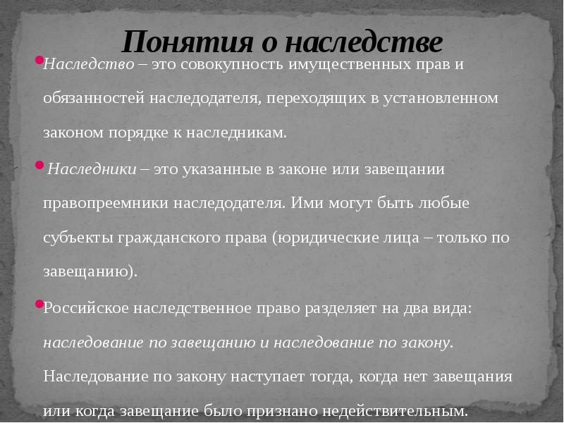 Наследование по закону презентация