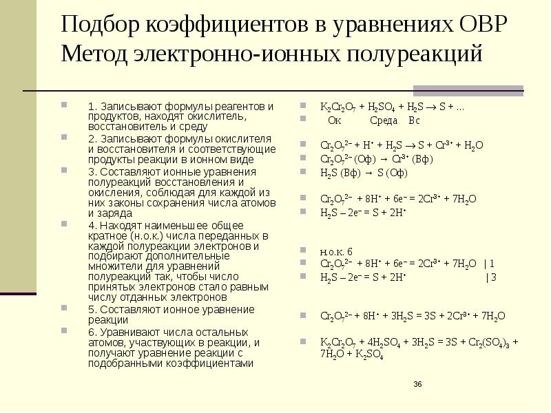 Установите соответствие между схемой полуреакции восстановления и уравнением реакции s 6