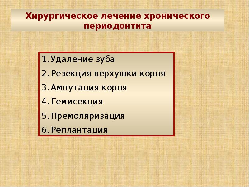 Хирургические методы лечения периодонтитов презентация