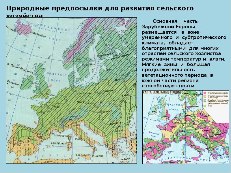 Природные Гидроэнергетические ресурсы в зарубежной Европе. Специализация сельского хозяйства зарубежной Европы. Природные предпосылки для развития сельского хозяйства. Сельскохозяйственные районы зарубежной Европы.