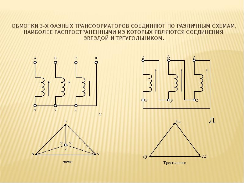Соединение обмоток трансформатора треугольник. Соединение обмоток электродвигателя «треугольником».. Схема соединения обмотки трансформатора звезда. Соединение обмоток звездой и треугольником. Соединения трехфазной обмотки треугольник.