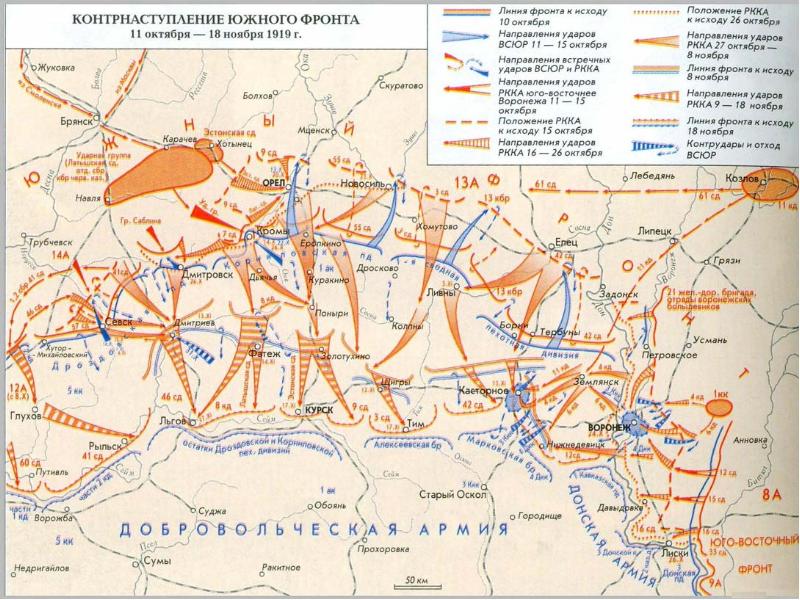 Поход деникина на москву карта