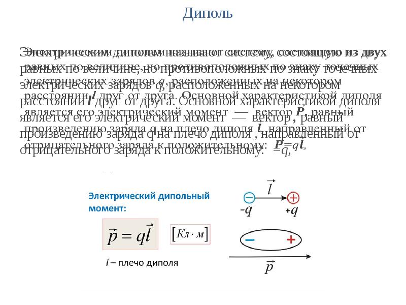 Электрическое поле диполя. Понятие электрического диполя. Элементарный диполь. Электрический диполь. Точечный электрический диполь.