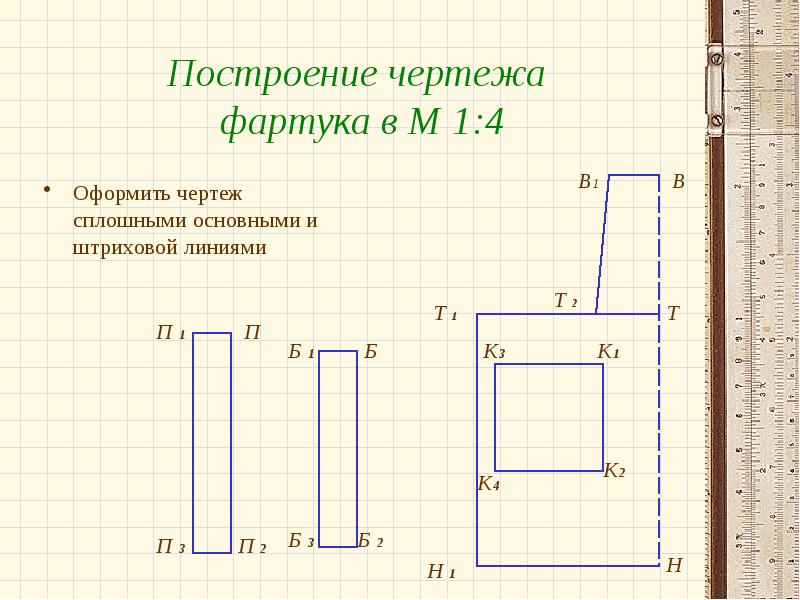 В каком масштабе строится чертеж фартука в тетради