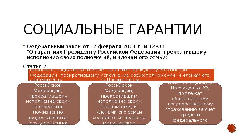 Социальные гарантии  Федеральный закон от 12 февраля 2001 г. N