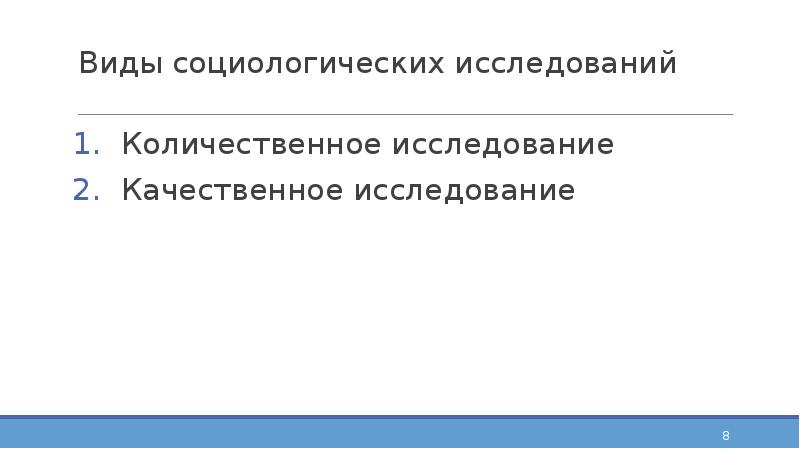 Виды социологических исследований Количественное исследование Качественное исследование