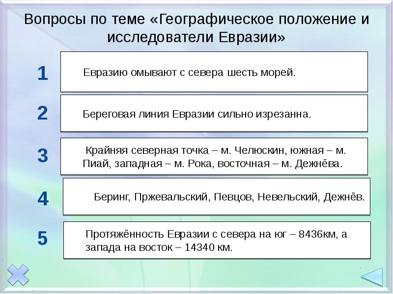 Геогр положение евразии по плану 7 класс