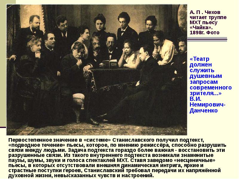 А. П . Чехов читает труппе МХТ пьесу «Чайка». 1898г. Фото