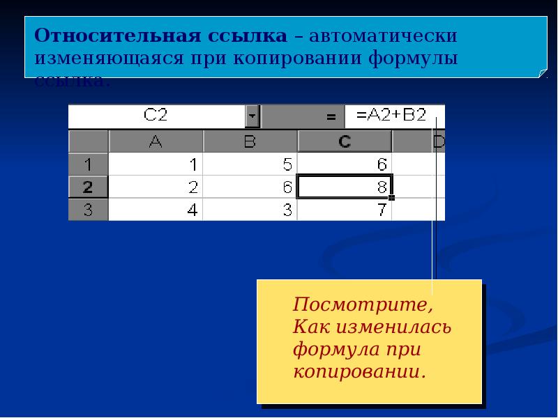 При перемещении или копировании в электронной таблице. Относительная ссылка. Формула для электронной таблицы. Относительная ссылка при копировании. Относительная ссылка в электронной таблице это.