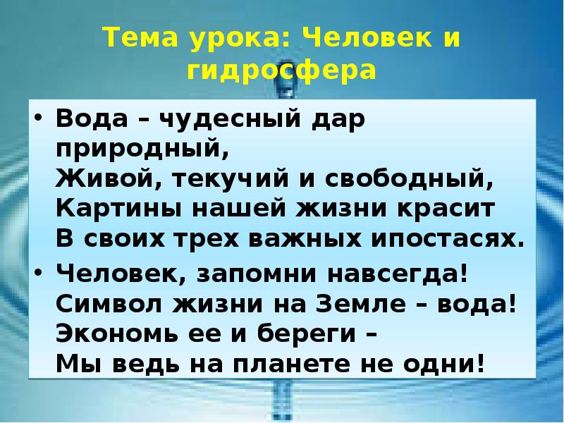 Человек и гидросфера 6 класс география презентация