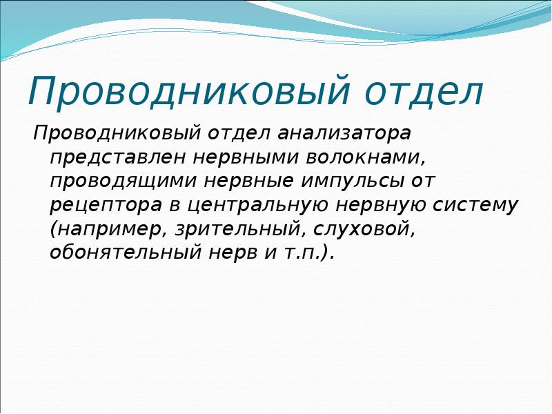 Проводниковый отдел анализатора. Проводниковый отдел представлен. Проводниковый отдел кожного анализатора представлен. Проводниковый отдел представлен слуховым нервом и.