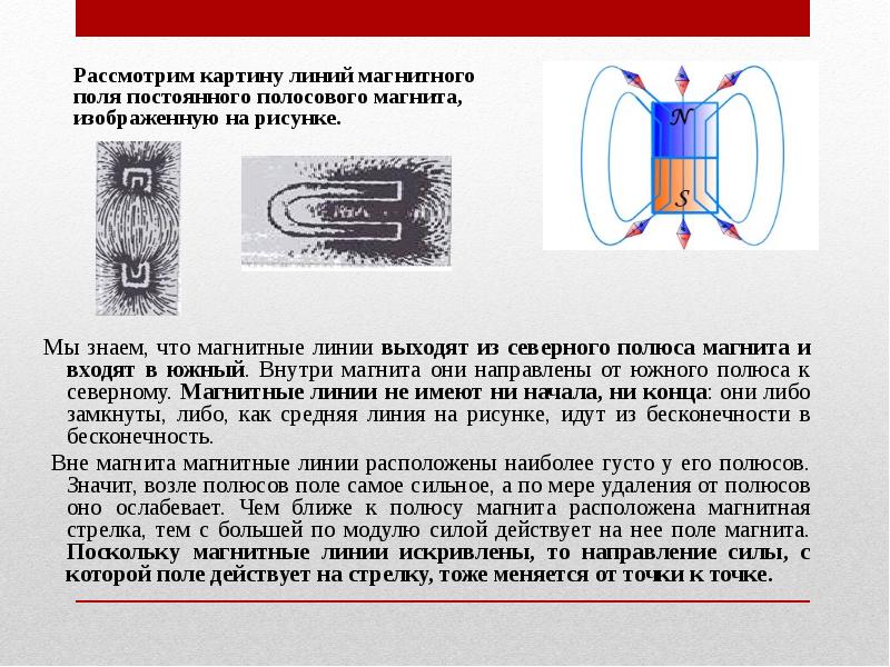 Мы знаем, что магнитные линии выходят из северного полюса магнита и Мы знаем, что магнитные линии выходят из северного полюса магнита и