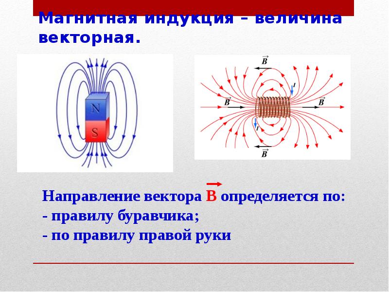 Магнитная индукция – величина векторная. Магнитная индукция – величина векторная.