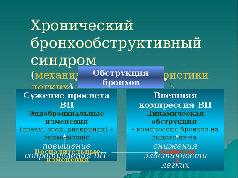 Хронический бронхообструктивный синдром (механические характеристики легких) Хронический бронхообструктивный синдром (механические характеристики легких)