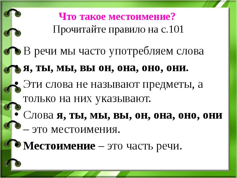 Конспект урока с презентацией по русскому языку 2 класс местоимение