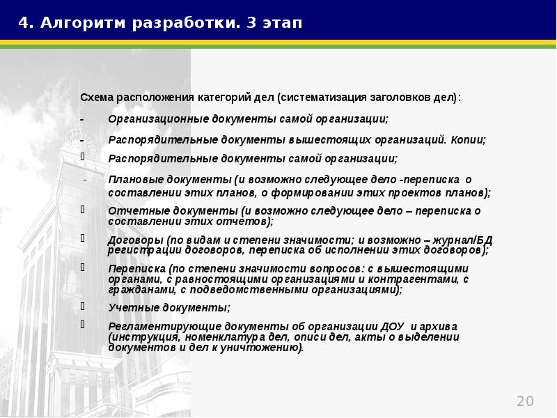 Дело предприятие. Алгоритмы разработки номенклатуры дел. Документы вышестоящих организаций. Заголовки дел организационная документация. Систематизация заголовков дел.