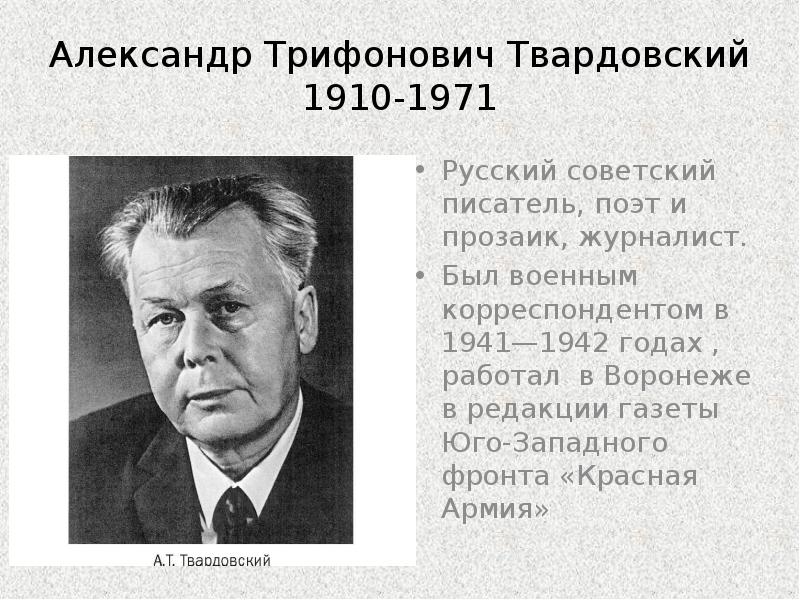 Александр трифонович твардовский василий теркин презентация 8 класс