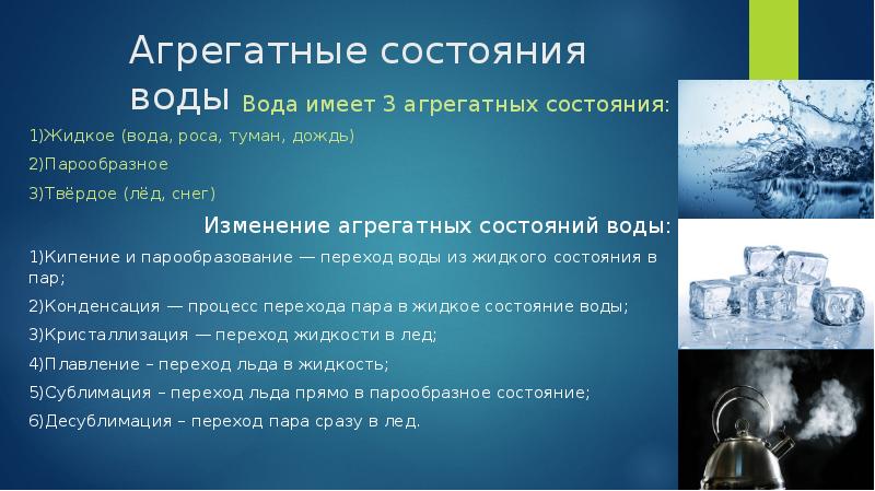 Вода в трех агрегатных состояниях проект по физике 7