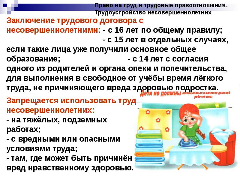 Трудовые отношения несовершеннолетних презентация