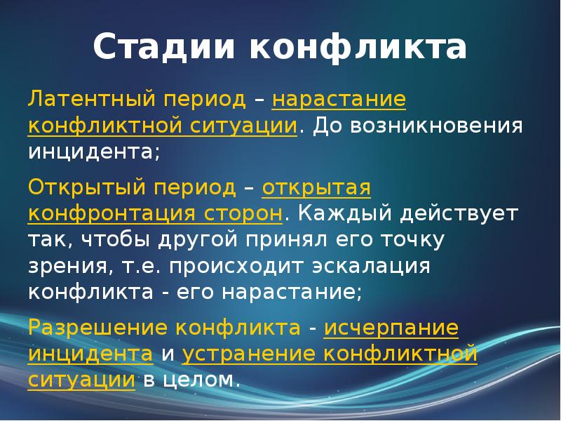 Стадии конфликта. Стадии и структура конфликта. Латентная фаза конфликта. Скрытая стадия конфликта.