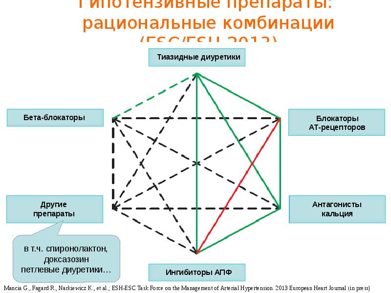 Гипотензивные препараты:  рациональные комбинации (ESC/ESH-2013)