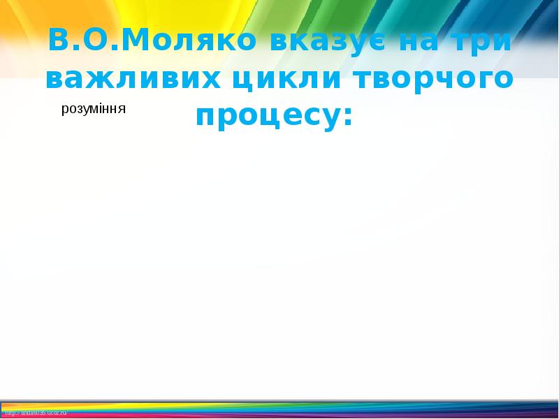 В.О.Моляко вказує на три важливих цикли творчого процесу: В.О.Моляко вказує на три важливих цикли творчого процесу: