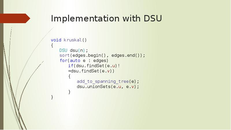 Implementation with DSU
