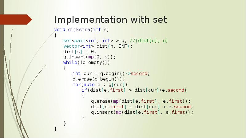 Implementation with set
