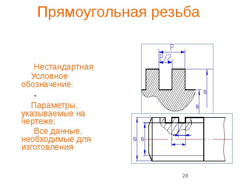 Прямоугольная резьба на чертеже