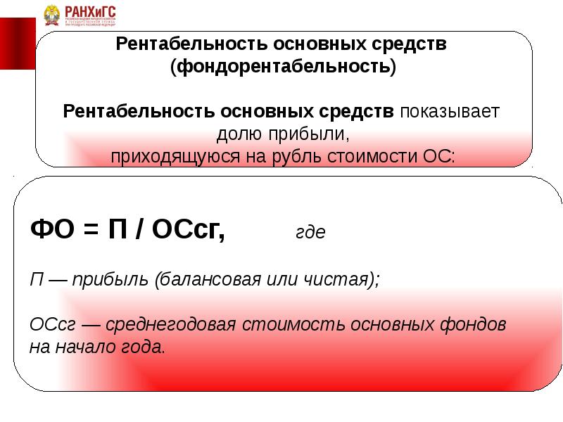 Рентабельность основных средств