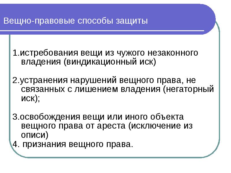 Защита прав собственности и иных вещных прав презентация