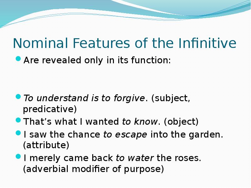 Nominal Features of the Infinitive Are revealed only in its function: