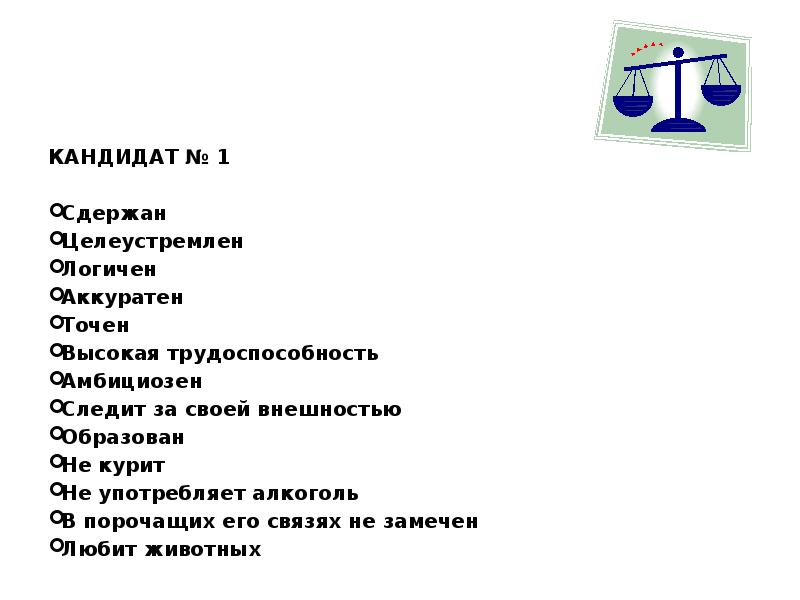 УЧАСТВУЙТЕ В ВЫБОРАХ!
КАНДИДАТ № 1
Сдержан
Целеустремлен
Логичен
Аккуратен
УЧАСТВУЙТЕ В ВЫБОРАХ!
КАНДИДАТ № 1
Сдержан
Целеустремлен
Логичен
Аккуратен