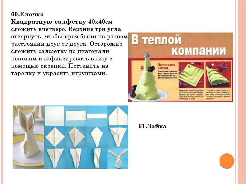 Презентация способы складывания салфеток