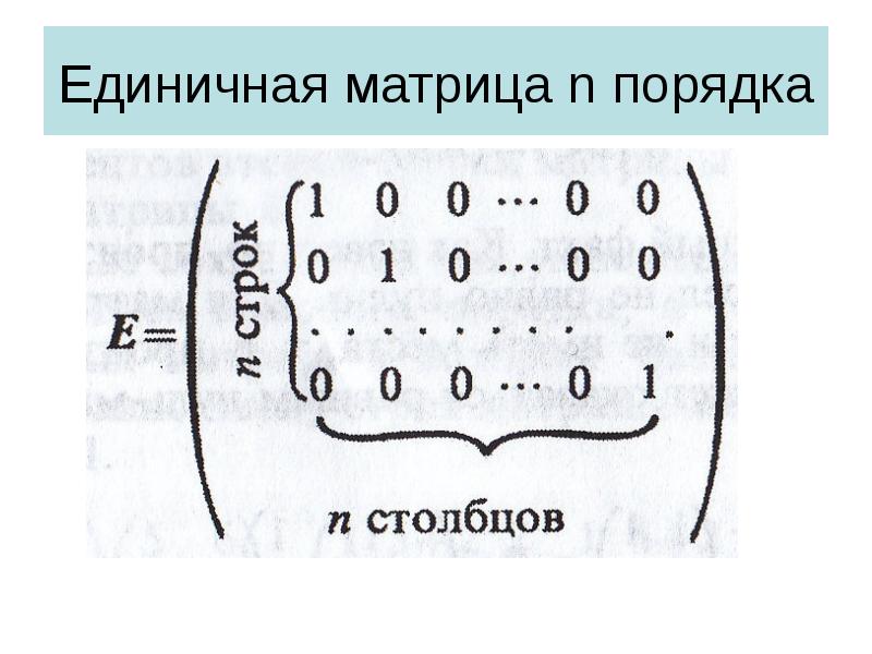 Единичная матрица n порядка Единичная матрица n порядка