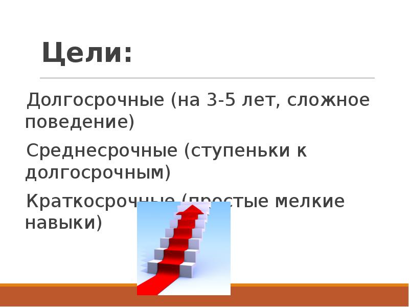 Долгосрочные цели. Сложное поведение. Усиление и ослабление поведения. Долгосрочные цели школы.