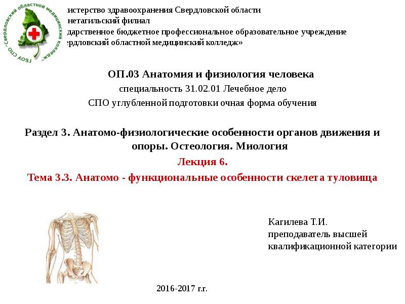 Министерство здравоохранения Свердловской области Нижнетагильский филиал Государственное бюджетное профессиональное образовательное учреждение